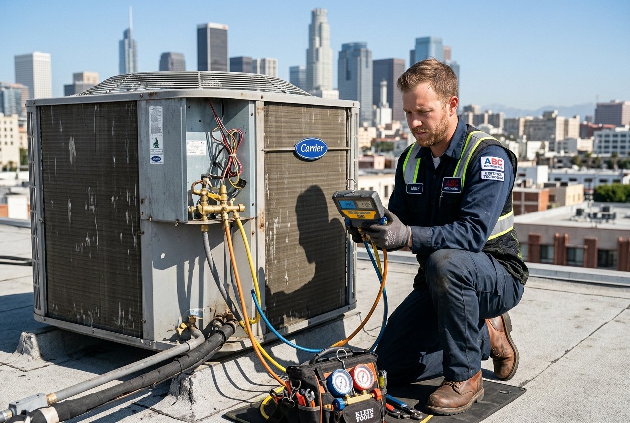 HVAC Technician Servicing Heat Pump